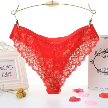 

Ladies Low-Rise Ice Silk Seamless Briefs Woman Panties Sexy Floral Lace Transparent G-String Lingerie W1