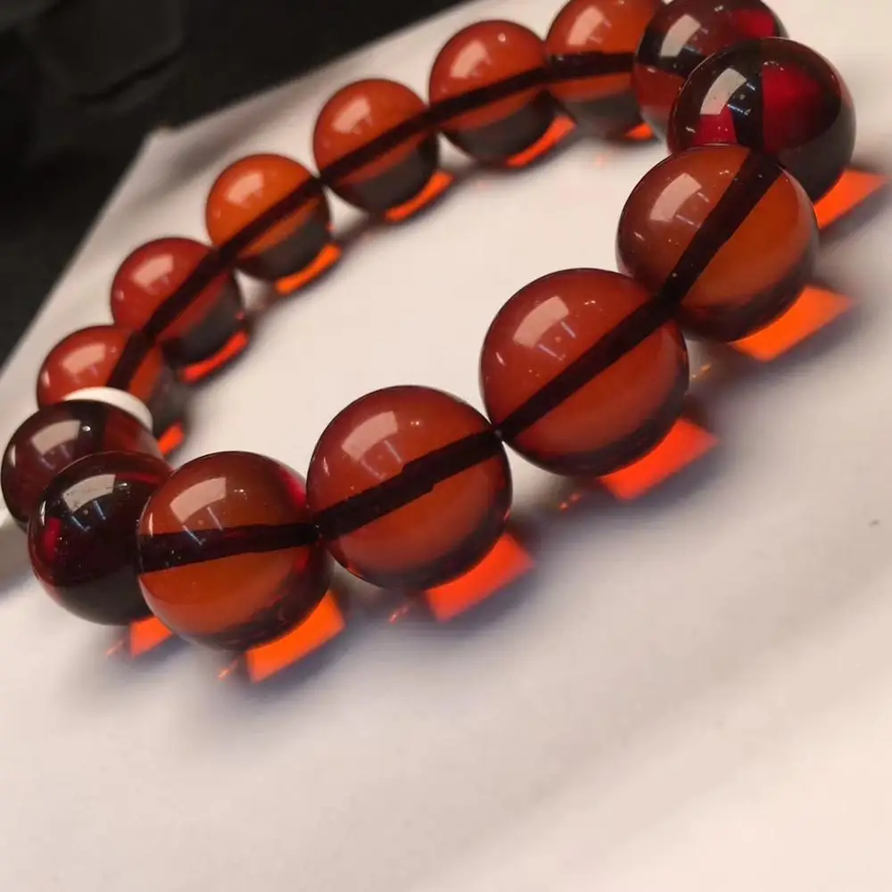 

Genuine Natural Blood Amber Bracelet Women Stretch Crystal 15mm Reiki Stone Stretch Beads Bracelet Jewelry Certificate AAAAA