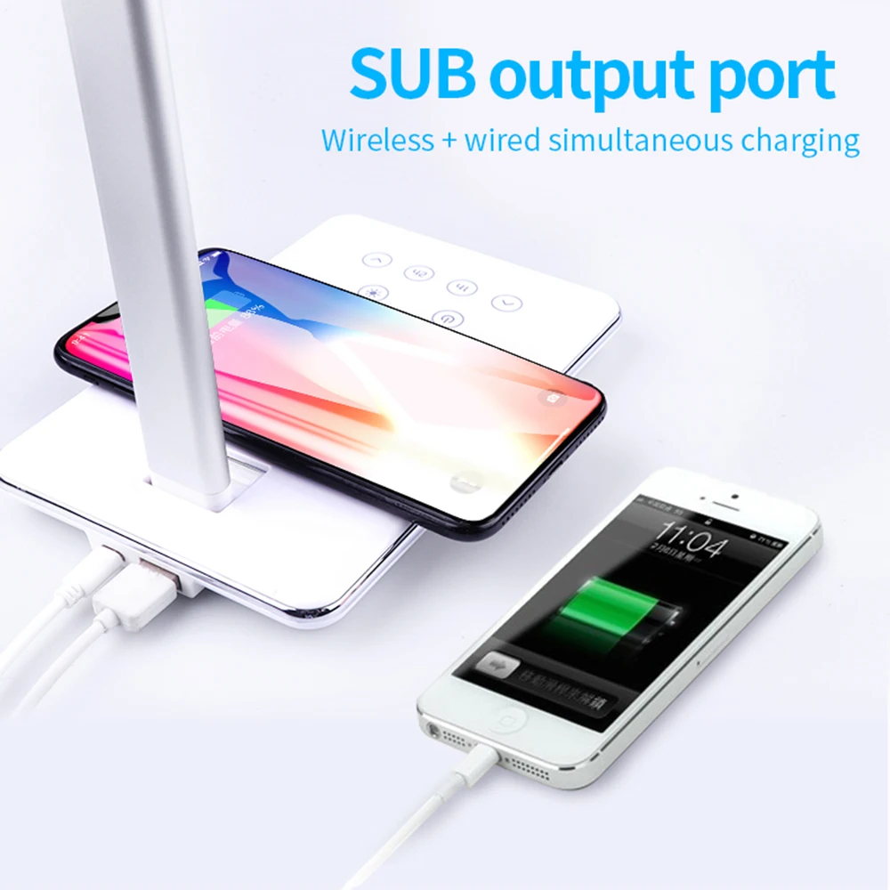  2 In 1 LED Table Desk Lamp QI Wireless Charging Creative Eye Protection Multi-Function Reading Ligh