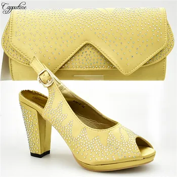

Graceful gold high heel African sandal shoes and purse handbag set for wedding/party 666-3 , heel height 10cm