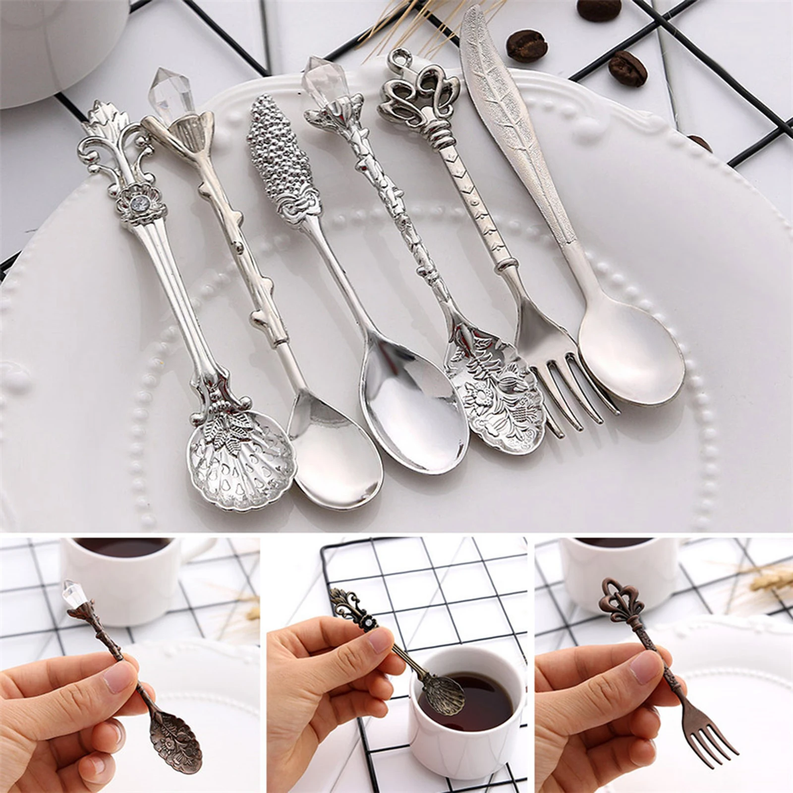 Spoon and Fork Set Spoon Decorative Dessert Spoons Coffee Spoons Golden