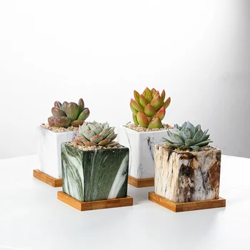 

1 Set of 4pcs Ceramic Succulent Pot Simulation Stone Grain Plant Flower Container Decorations