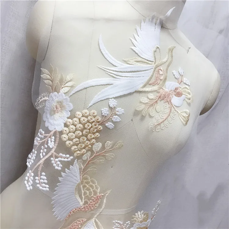 Красочные цвета шампанского цветы птица вышивка Cheongsam вечернее платье большая наклейка DIY ручной патч Швейные аксессуары RS2500