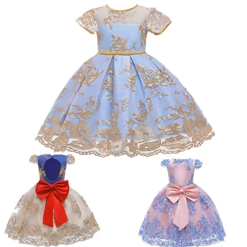 

Elegant Queen Wedding Girl Lace Princess Bow Dress Student Music Performance Party Baby Fluffy Tutu Children's Clothing