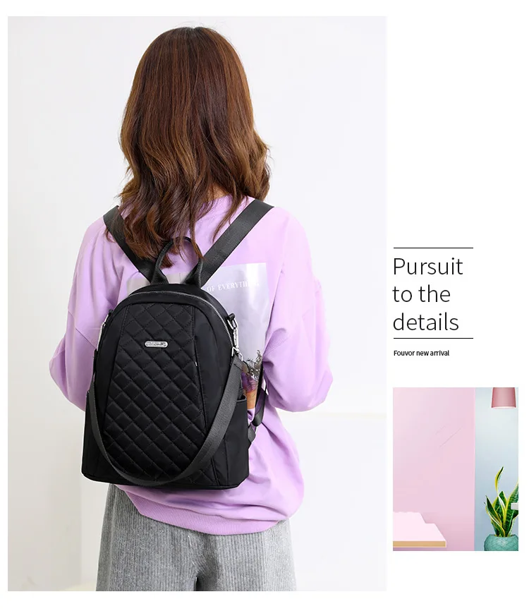 YS-1728 New Fashion Embroidered Line Ladies Backpack Casual Nylon Bags Lightweight Women's Backpack