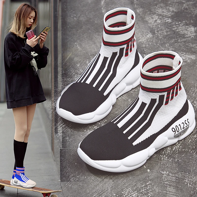 Новые носки, кроссовки, женская обувь, удобная мягкая подошва, высокие эластичные ботинки для отдыха, женская уличная дышащая повседневная обувь