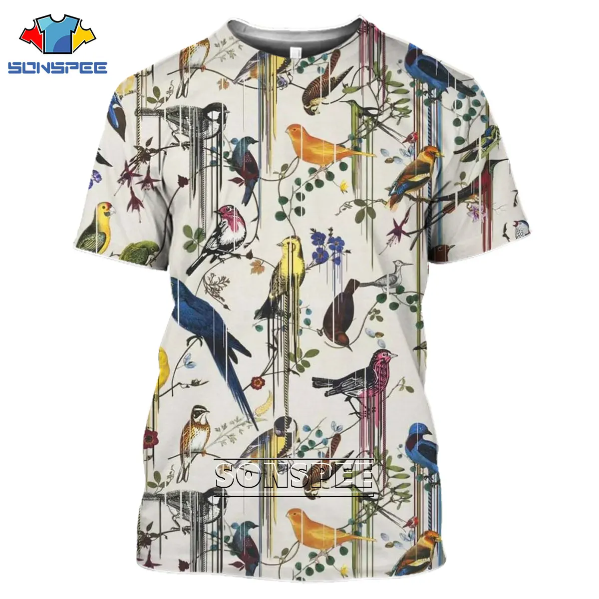 Футболка SONSPEE мужская с 3d принтом птиц повседневная тенниска унисекс пуловер