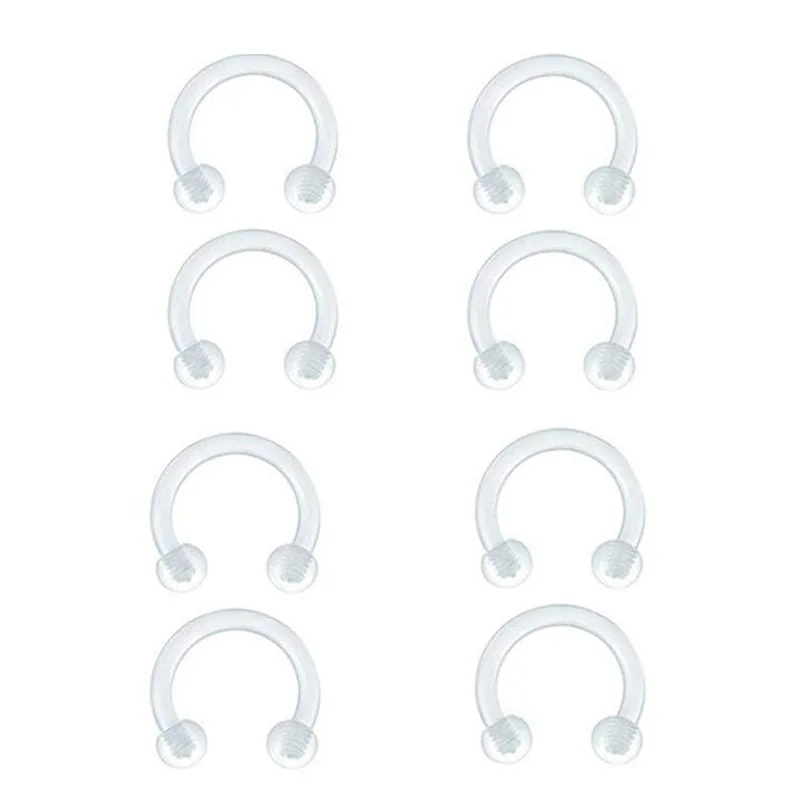 8pc/set Anodized Steel Acrylic Spike Horseshoe Nose Ring Piercing Septum Tragus Earring Invisible Clear Transparent Body Jewelry