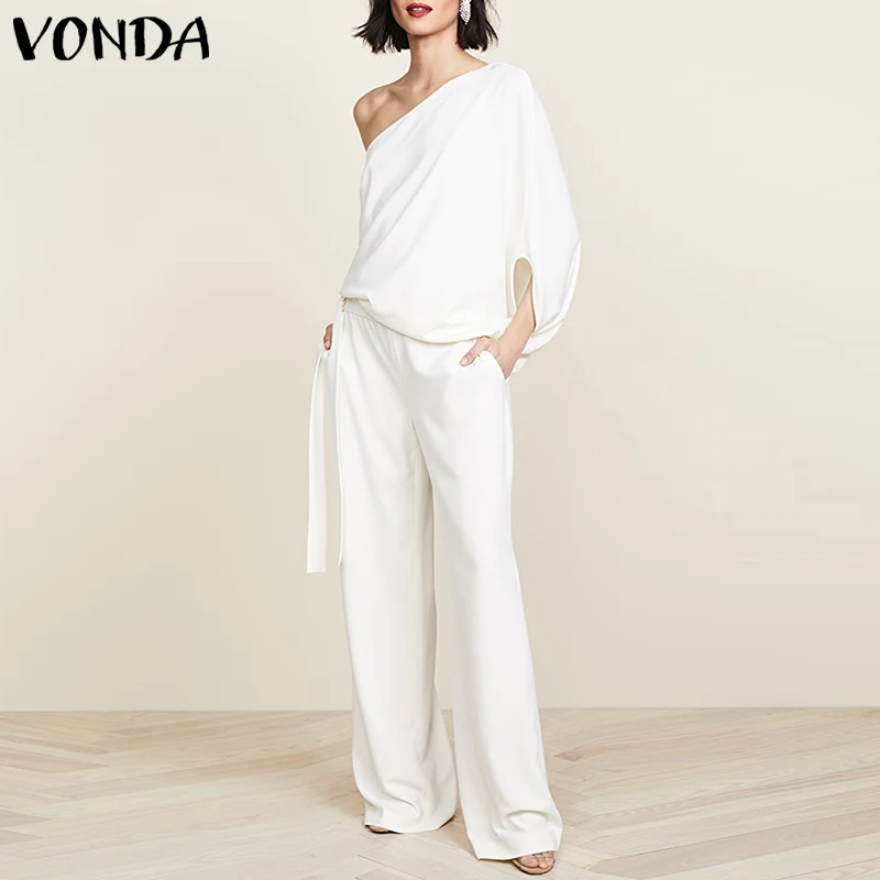 Office Jumpsuits Overalls For Women Casual Jumpsuits 2021 VONDA One Shoulder Playsuits