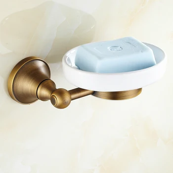 

Wall Mounted Antique Brass with white ceramic Soap Holder Copper Soap Dishes Soap Bathroom Accessories
