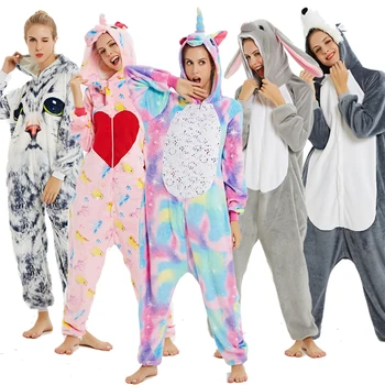 

Adult Pajamas Kigurumi Animal Unicorn Cat Onesie Pijamas Women Men Couple 2020 Winter Pajamas Sleepwear Soft Flannel Homewear