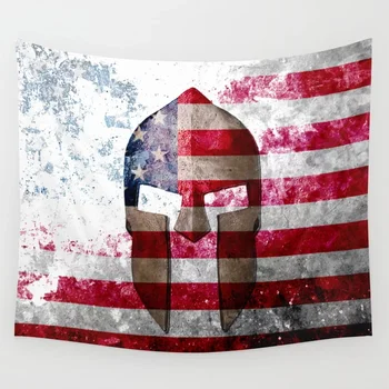 

Molon Labe Tapestry Wall Hanging Spartan Helmet Across An American Flag On Distressed Metal Sheet Tapestries Dorm Art Decor