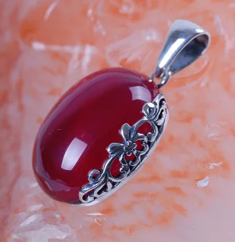 

character and silver products] wholesale S925 sterling silver jewelry, red corundum hollow flower women's Pendant