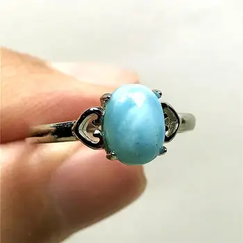 

8x6mm Top Natural Blue Larimar Beads Ring Jewelry For Woman Man Crystal Oval Silver Water Pattern Stone Adjustable Ring AAAAA
