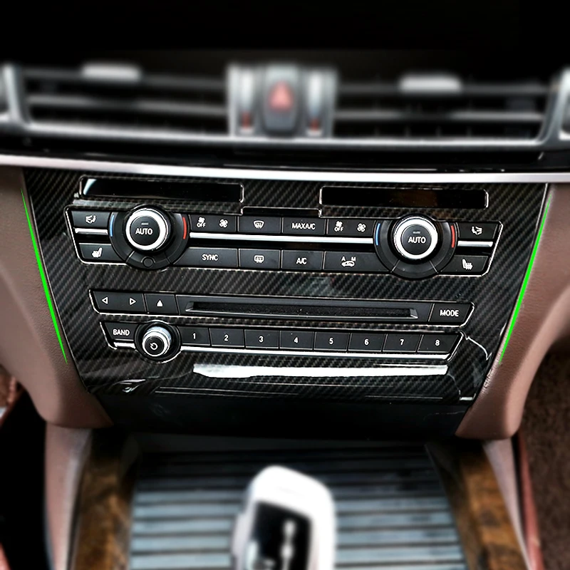 

Car Carbon Fiber Texture Center Control Air Condition Panel Volume Switch Frame Cover Trim For BMW X5 X6 F15 F16 2014 - 2018