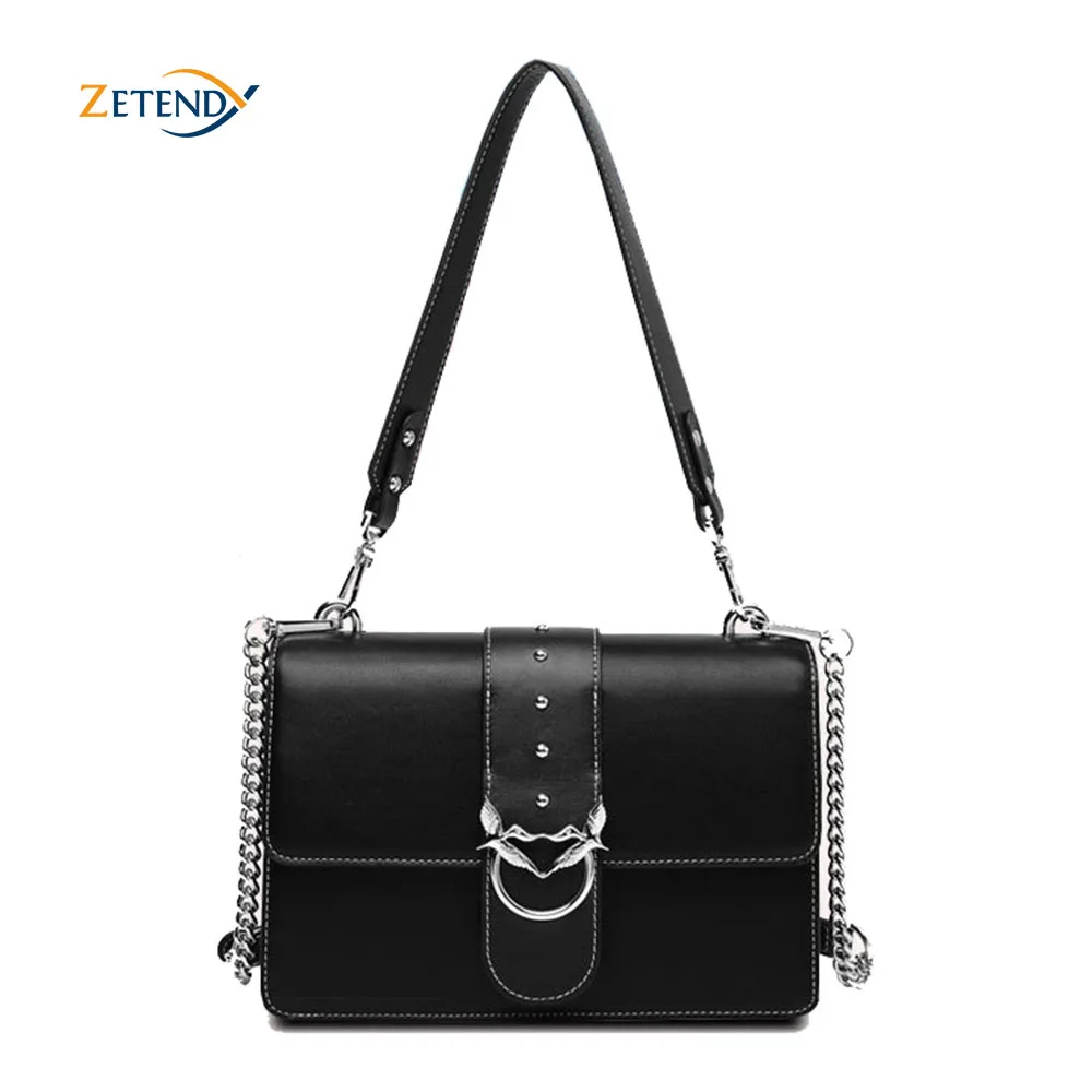 

European and American Style Genuine Leather Diagonal Bag Wild Rivet Chain Bag Female Multi-function Small Square Crossbody Bags