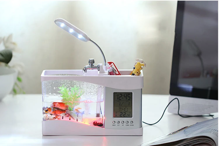 Amazon USB Fish Tank Calendar Pen Holder Acrylic Table Organizer Desktop Pen Holders