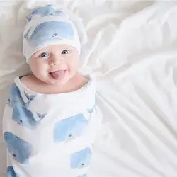 Спальный мешок для новорожденных, кокон, повязка для волос, шляпа, набор, принт мультяшных животных, Детская Пеленка, муслиновая Пеленка