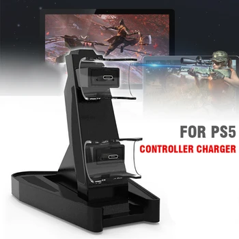

MAYITR 1pc Fast Charger Dual Ports Charging Dock Portable Gaming Controller Chargers Stand Station For PS5 Gamepad