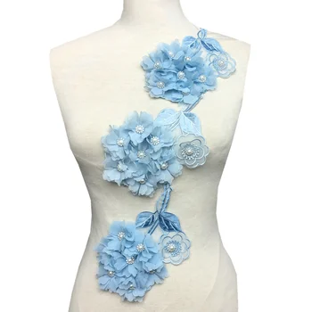 

4pc 3D Hydrangea Embroidery Patch Beaded Flower Applique Sew On Embroidered Patches For Clothing Parches Ropa AC1486