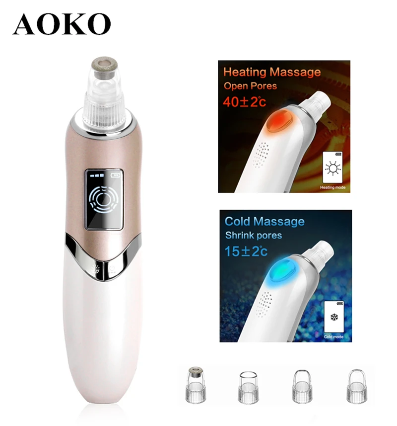 AOKO Hot& Cold Hammer Vacuum Suction Blackhead Removal Skin Peeling Beauty Machine Face Deep Clean Pore Cleaner Facial Massager