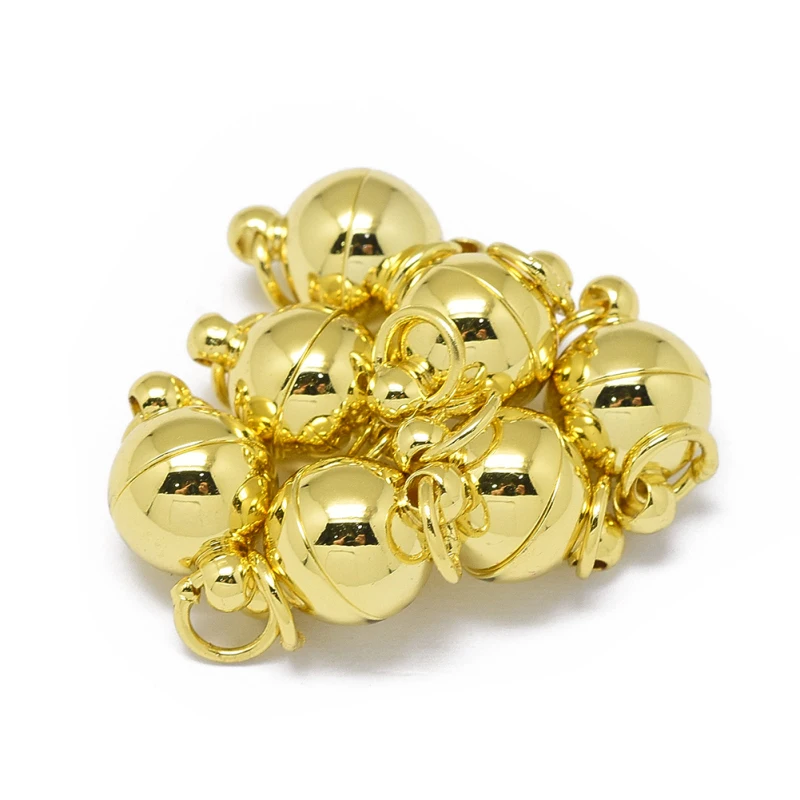 Real Gold Plate 20 наборов, латунные круглые магнитные застежки с закрытыми кольцами для прыжков, долговечное покрытие F70 - Цвет: Real Gold Plate
