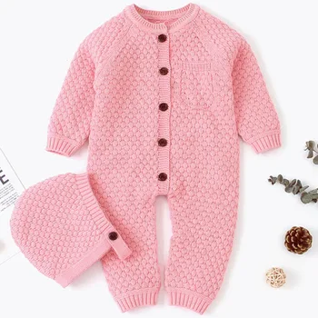 

Baby Romper Jumpsuit Autumn And Winter Button-open Knitted Jumpsuit To Keep Warm Cotton New Born Baby Clothes Outfit