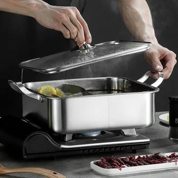 

Factory Direct Supply 304 Stainless Steel Square Pot Large-capacity Thickened Material Clear Soup Pot Two-flavored Hot Pot Pot.