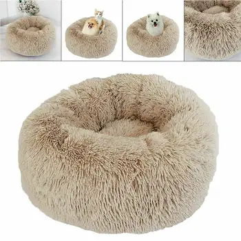 

Winter Thicken Pet Calming Cat Bed Round Dog Nest Warm Soft Long Plush Comfortable Shag Vegan Fur Donut Pet Kennel S M L 20E