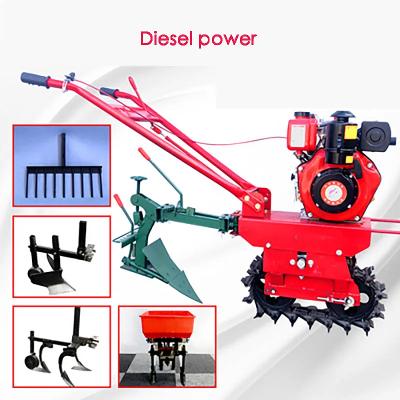 4kw diesel multi-function micro tiller diesel engine plow agricultural machinery cultivator rotary tiller soil cultivator multi purpose crawler micro tiller 178 diesel hand starter flip plow ditch plow hoe toothbrush fertilizer basket