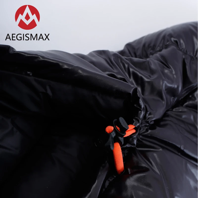 Спальный мешок AEGISMAX для взрослых длина 200x86 см черный ультралегкий с гусиным
