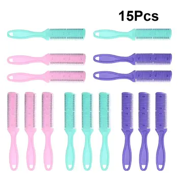 

15pcs Double Side Cutter Comb Colorful Simple Small Haircut Comb Hair Cutter Trimmer (Pink, Purple, Green)