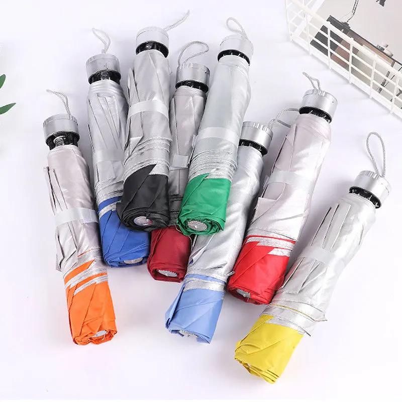 

Silver Plastic Umbrella 8 K Collapsable Pole UV-Protection All-Weather Umbrella Three-fold Umbrella Short Handle Advertising Umb