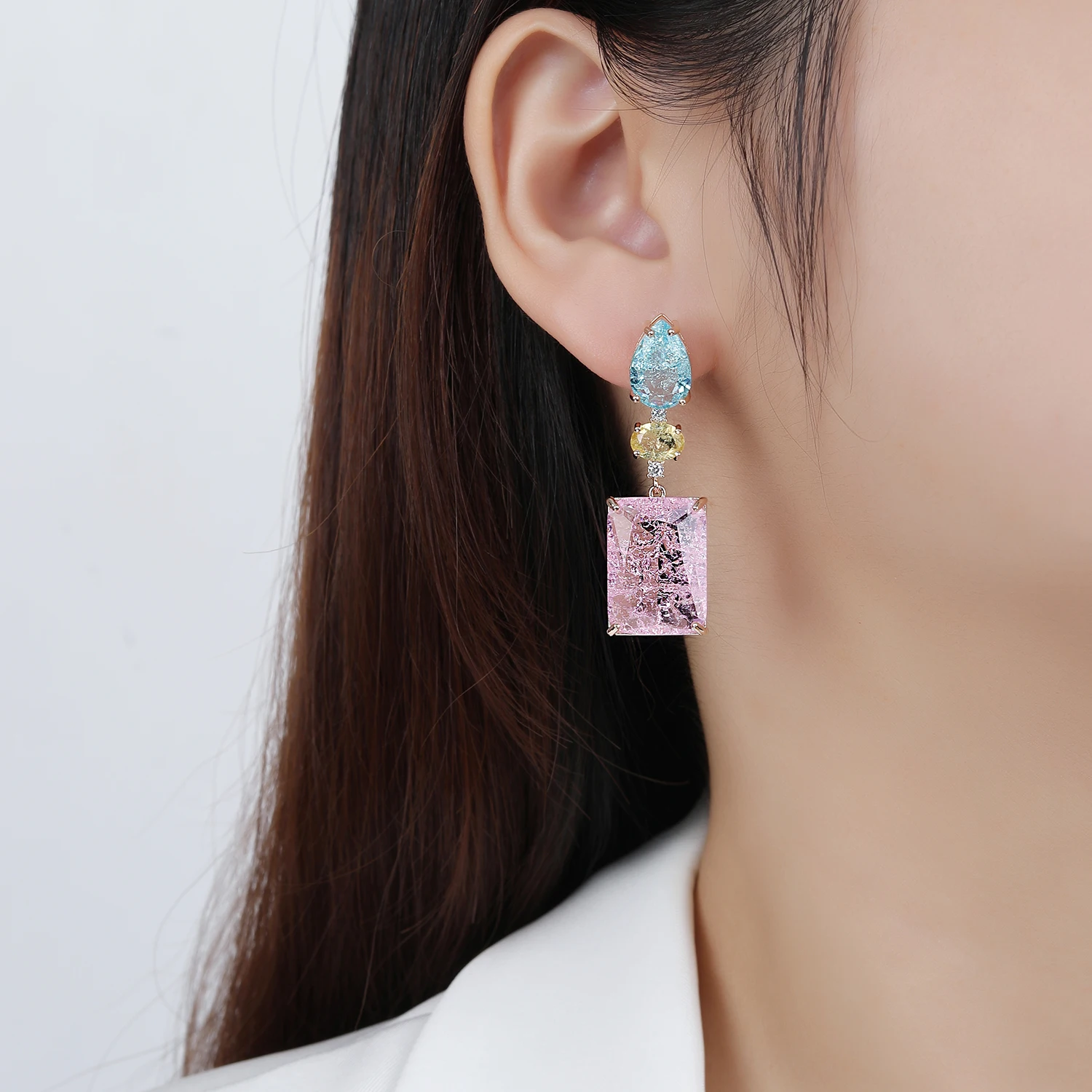 New Design Square Cubic Zircon Earrings for Wedding,Flower CZ Dangle Earring for Women,Girls Jewelry Accessories CE11808