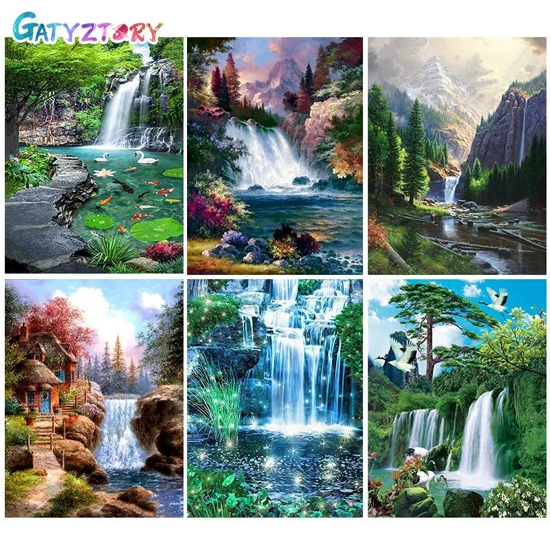 

GATYZTORY Coloring By Numbers Waterfall Acrylic Handpainted Painting By Numbers For Children Landscape Kits Home Decor Wall Art