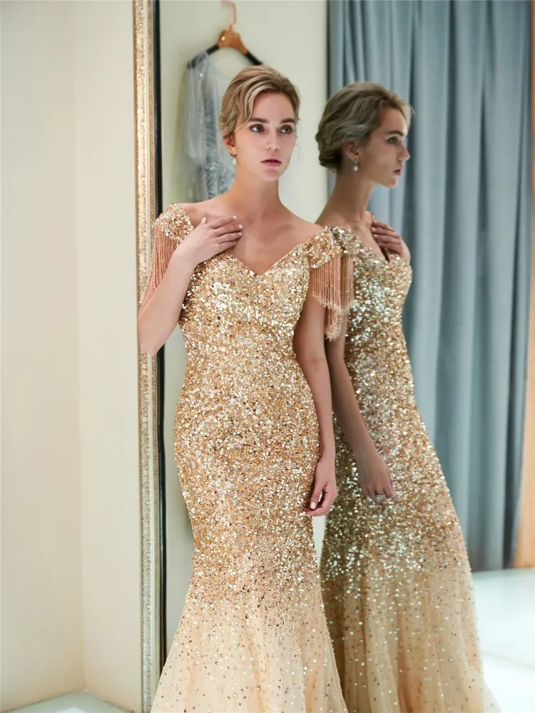 Лидер продаж; vestido de festa; роскошное длинное вечернее платье русалки с кристаллами и кисточками; винтажные бежевые вечерние кружевные платья с v-образным вырезом