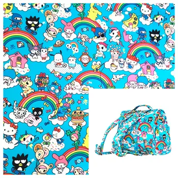 

145cm Width Cartoon Cat Pattern Blue Color Canvas Fabric For Cushion Cover/Diy Handbag/Slipcover DIY Sewing