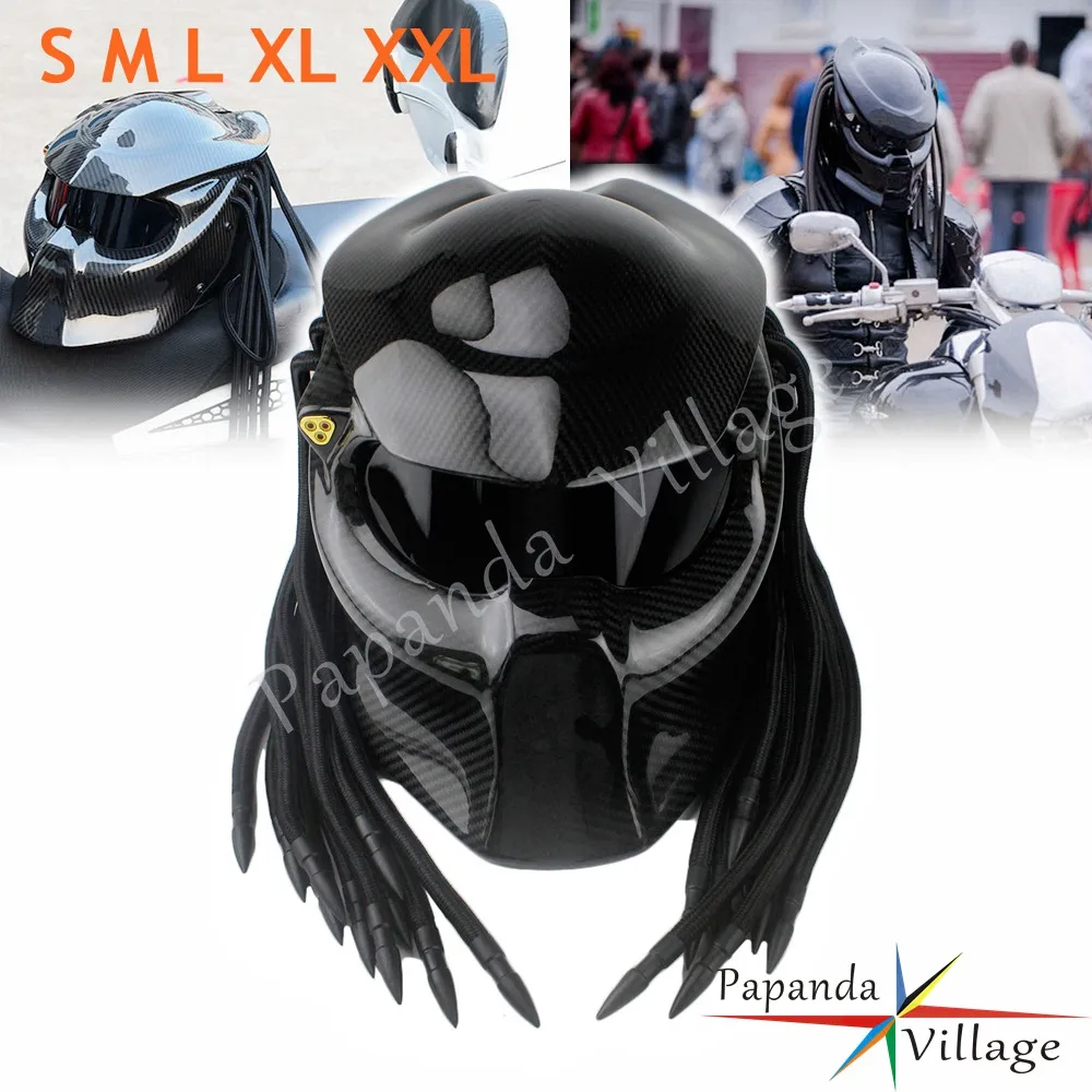 

Cool Predator Motorcycle Helmet Full Face Carbon Fiber Iron Warrior DOT Custom Predator Men Moto Helmet Black Braid S M L XL XXL