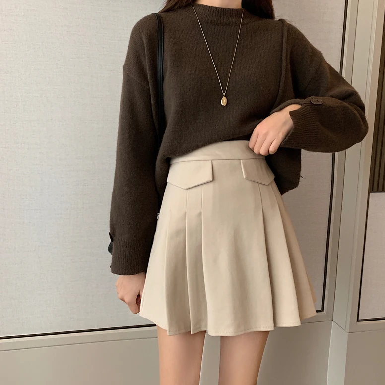 Faldas mujer moda шикарные плиссированные однотонные юбки с высокой талией Модная брендовая женская одежда ins корейский стиль ins Женские повседневные Новые