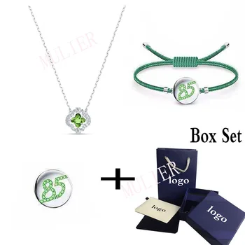 

2020 SWA Fashion Jewelry New SPARKLING DANCE CLOVER Necklace Charming and Vibrant Green Flower Decoration Women's Romantic Gift