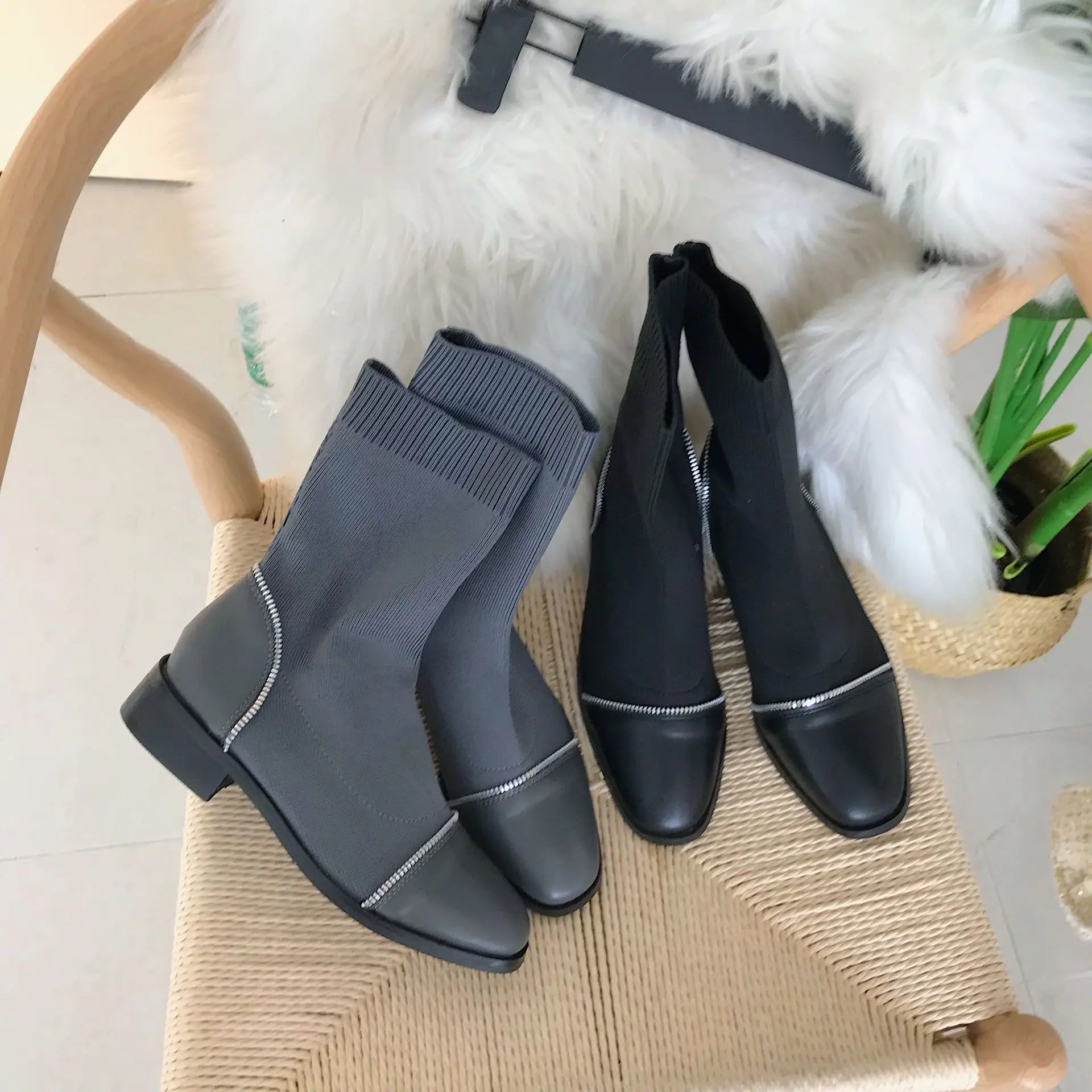 

Shoes Women Boots Winter Chunky Heel Lace Up Luxury Designer Low Heels booties Booties Ladies Bootee Woman 2019 Rubber Fashion