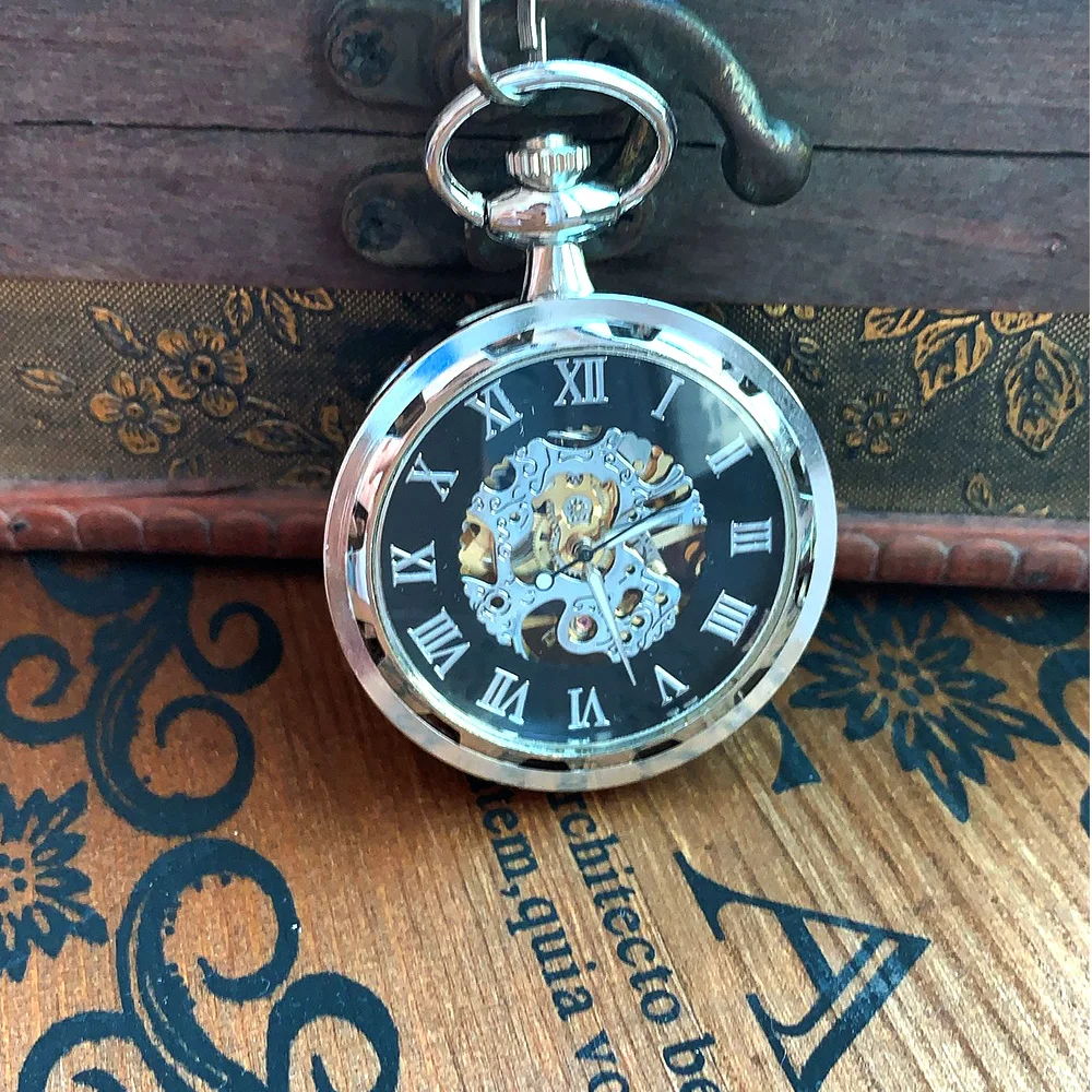 

8938 Vintage silver wheel Roman scale large pocket watch court creative gift value exquisite flip pocket watch