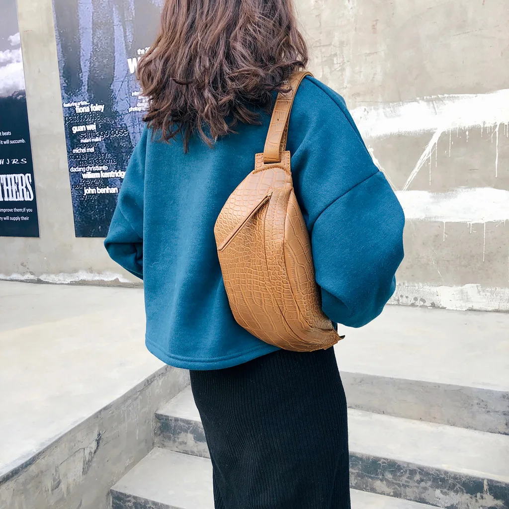 

Belt Bag waist bag Simple Zipper Bag Leather Alligator Crocodile Shoulder Running Cross body Purse Bust Chest Bag Banana
