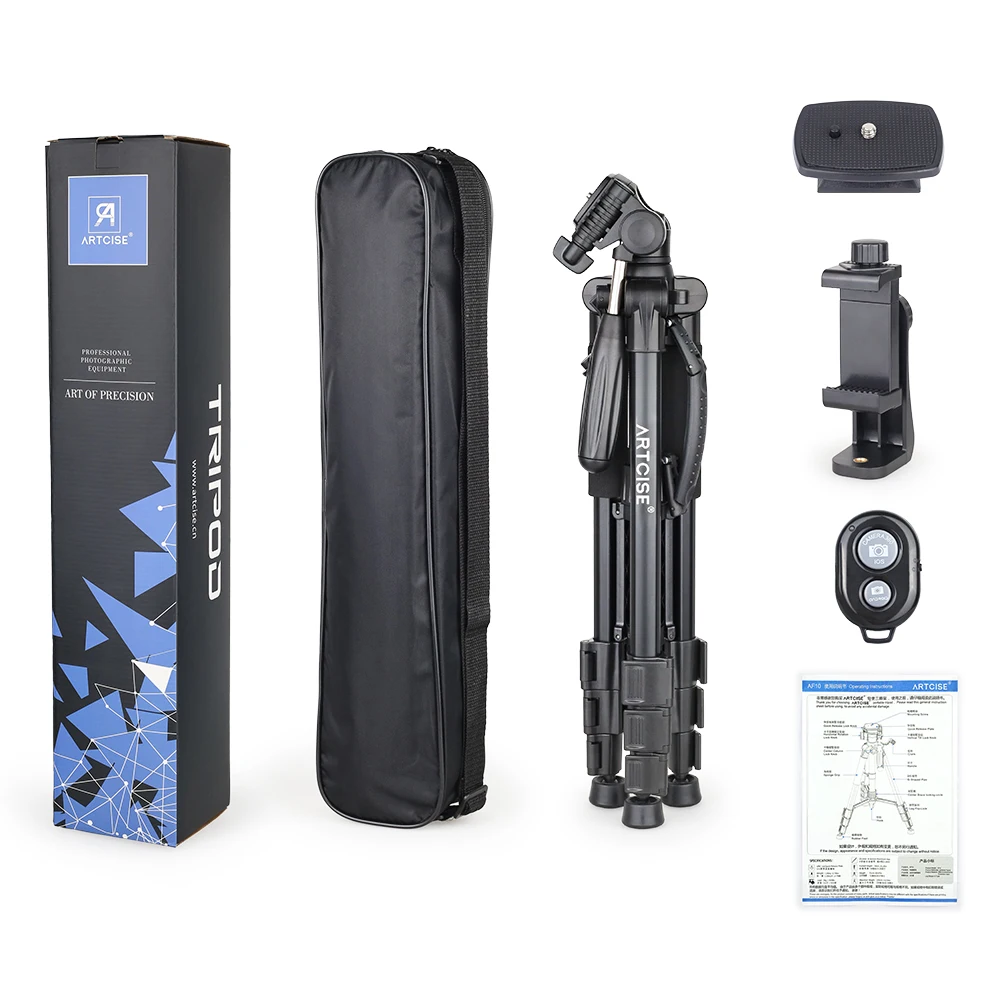 전문 카메라 삼각대 경량 여행 AF10 사진 알루미늄 높은 삼각대 최대 160cm, 전화 홀더 마운트 스탠드