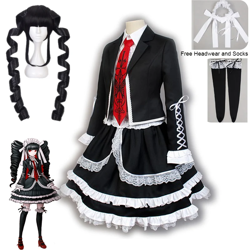 Yasuhiro Taeko Cosplay Costume Danganronpa Celestia Ludenberg Wigs Woman Lolita Uniform Skirt Halloween Party Dress 0 (1)