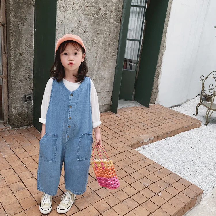 Korean Style Girls Boys Denim Overall Autumn Fashion Kids Girls Jean Pants 1-7 years