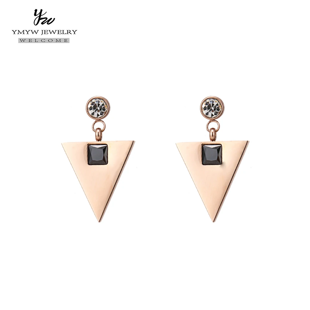 

YMYW 2019 Fashion Stainless Steel Drop Earrings Triangle Shape Inset Zircon Personality Temperament Earrings Female Jewelry