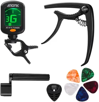 

9 Pieces Guitar Tool Kit Including Guitar Capo, Tuner, String Winder, Guitar Picks, Guitar Bones Pick Holder