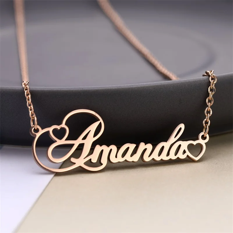 Handmade Personalized Name Pendant With Tiny Heart Cursive Nameplate Necklace Women Men Customized Jewelry Kids Birthday Gift Customized Necklaces Aliexpress