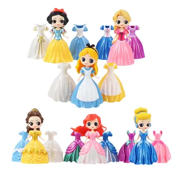 

Princess Figure Toys Dress Changeable Belle Ariel Mermaid Snow Girl Tangled Rapunzel Sleeping Beauty Dolls Set Collection 18pcs